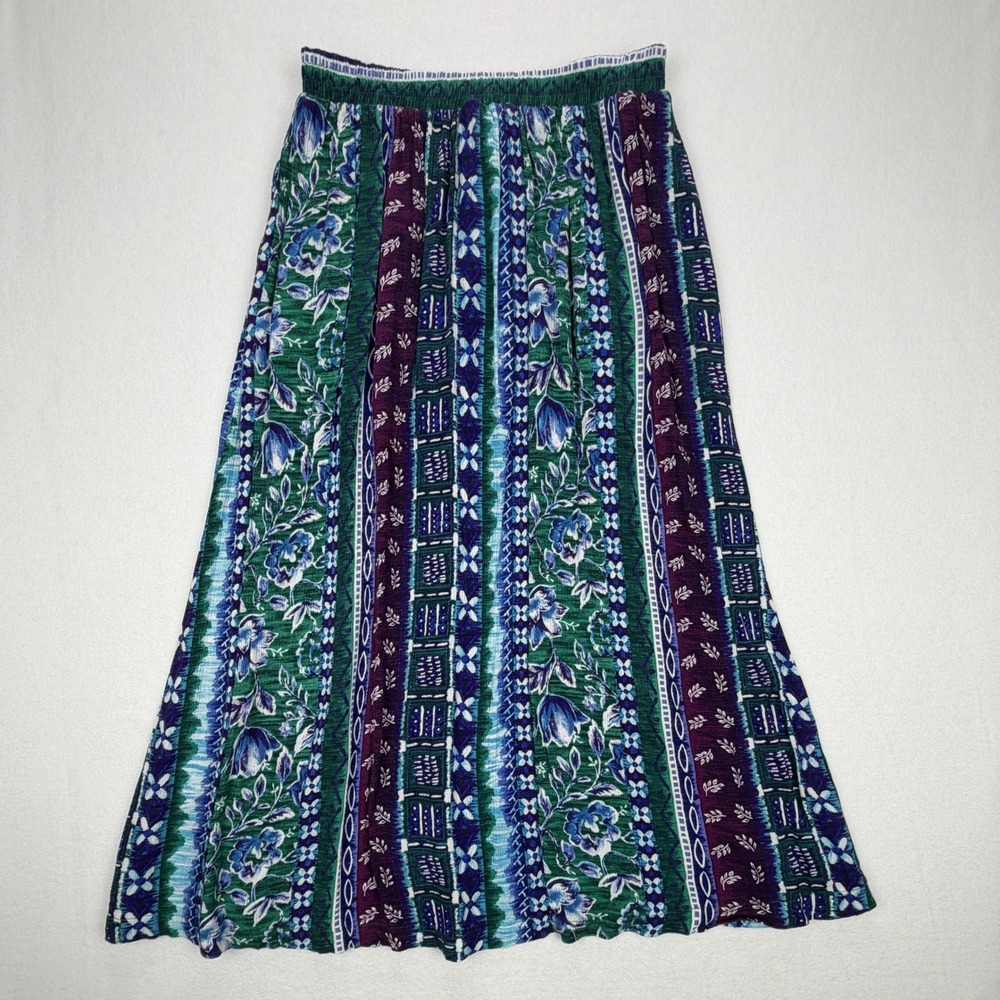 Options Melrose Vintage 80s 90s Boho Floral Striped Maxi Skirt M With Pockets